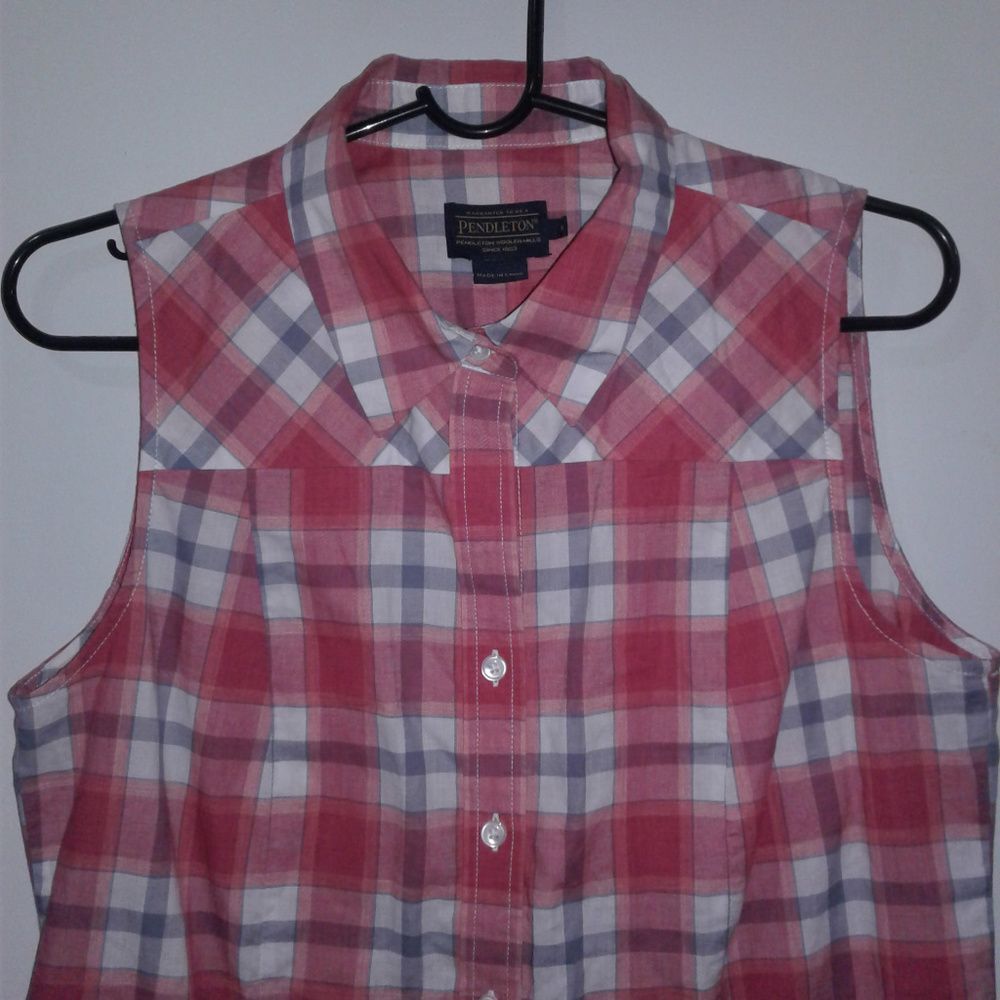 Women's Pendleton Cherry Pink Plaid Sleeveless To… - image 3